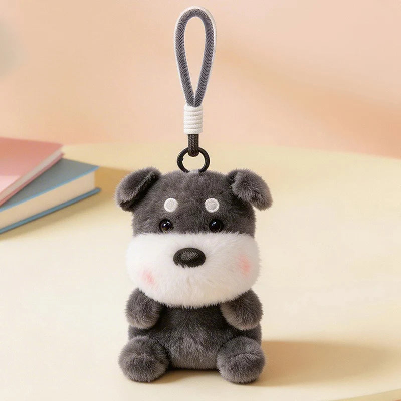 ふわふわの白い子犬ぬいぐるみキーホルダー