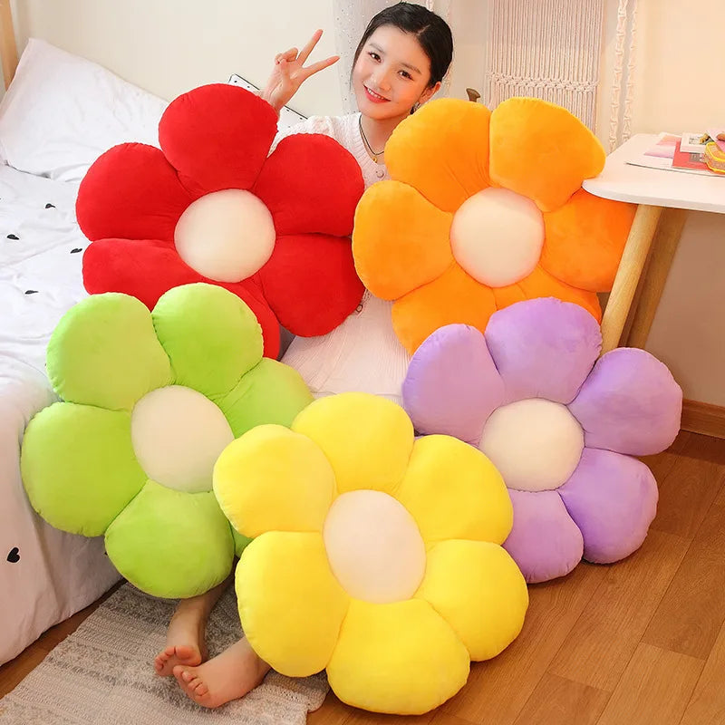 ふわふわ タイダイ柄 花形クッション