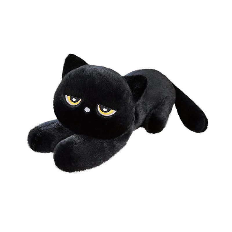 不機嫌顔のふわふわ黒猫 伏せぬいぐるみ