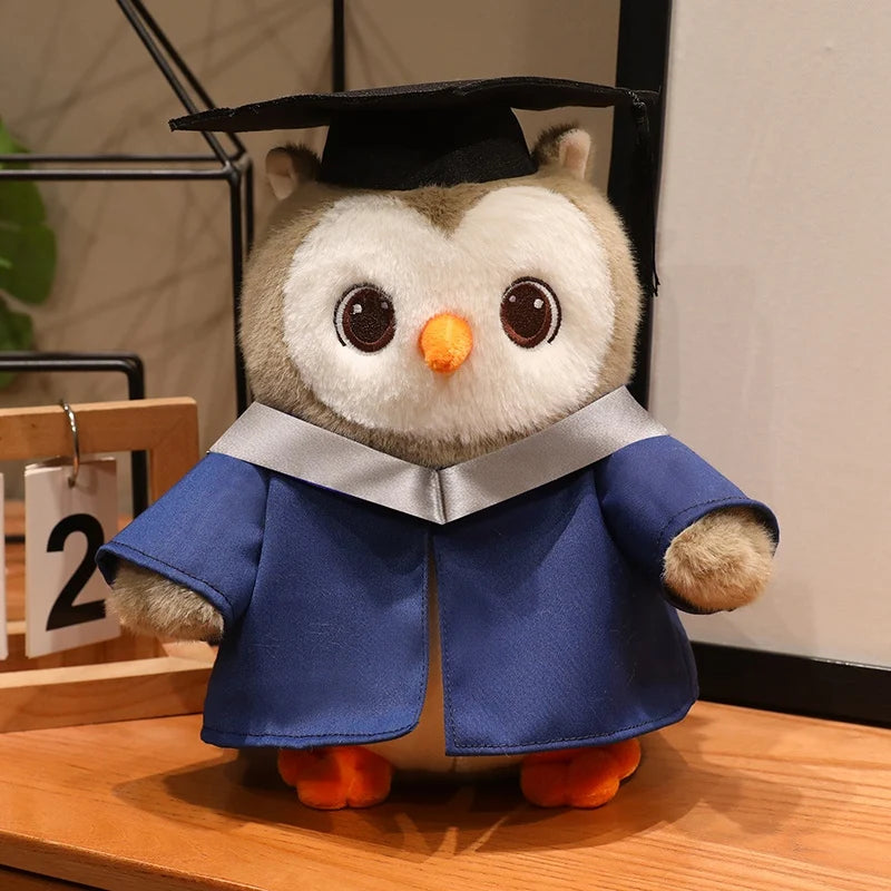 Cute Graduation Owl Plush Toy Stuffed Animal Soft Owl Doll with Cap Gown Plushie Gift for Kids Students Birthday Gift Decor