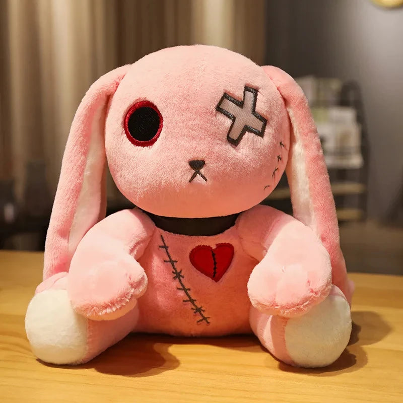 25cm Creepy Gothic Rabbit Plush Toys Spooky Bunny Stuffed Animal Cute Horror Dreadful Bunny Doll for Halloween Decor Kids Gifts