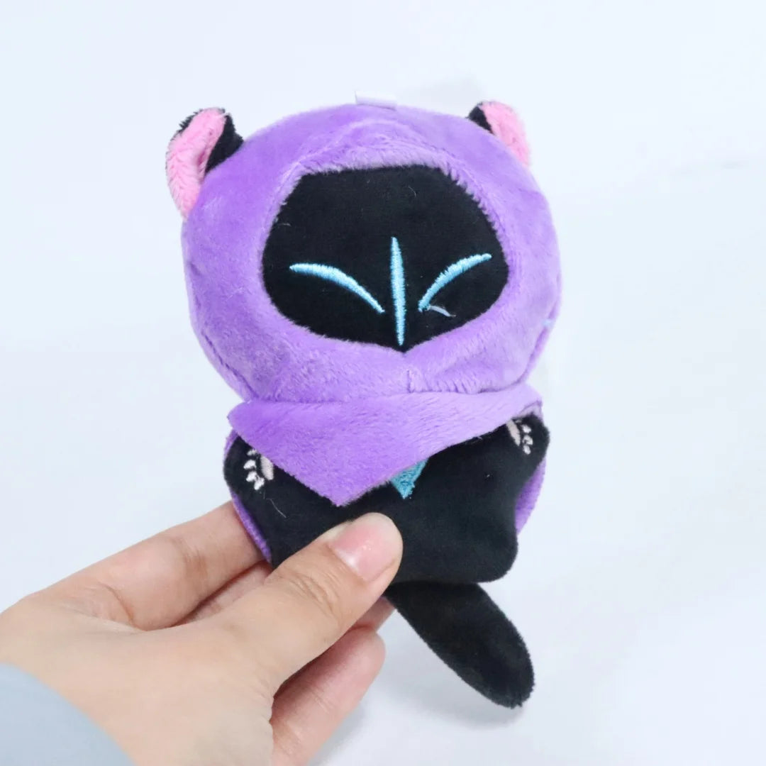 紫フードの猫耳ミニぬいぐるみキーホルダー 水色刺繍