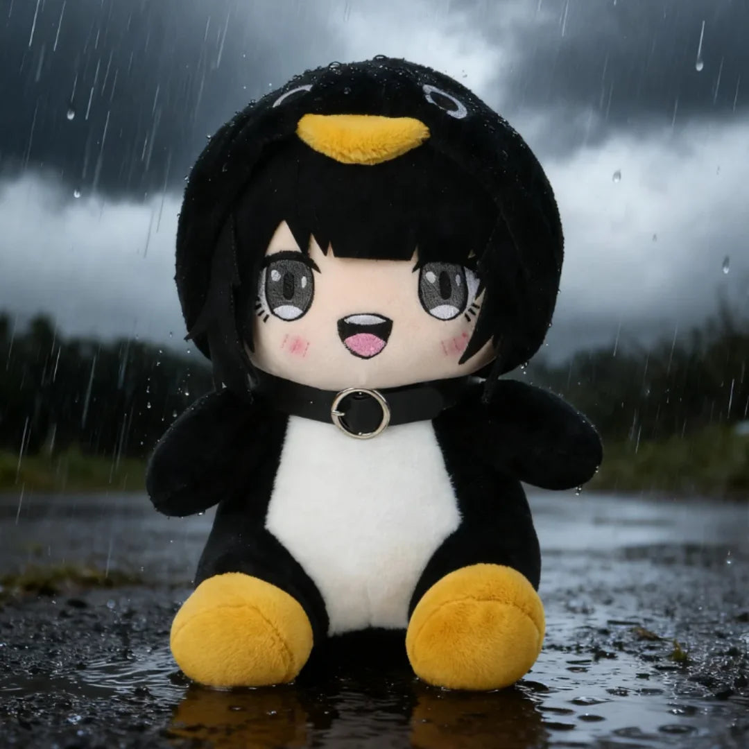 アニメ風 チョーカーをつけたペンギン着ぐるみ少女 ぬいぐるみ