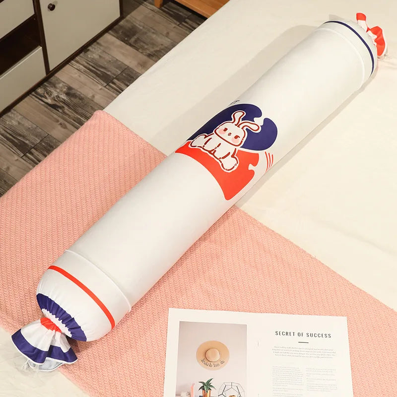 かわいい うさぎ柄 パステルカラー 円筒形 ロングクッション