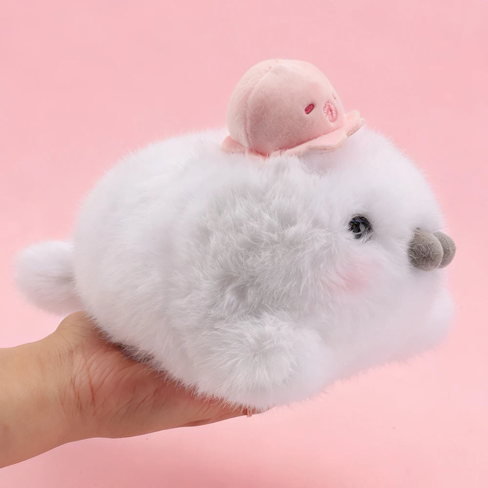 ふわふわ 白い アザラシ 親子 ぬいぐるみ 3段積み ミニタコ付き