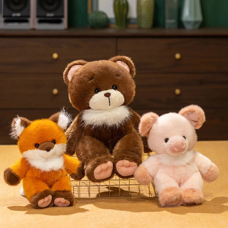 New Kawaii Animal Pig Fox Bear Plushies Toy Soft Cute Stuffed Plush Toy Lovely Bear Doll For Girl Boy 22cm 30cm