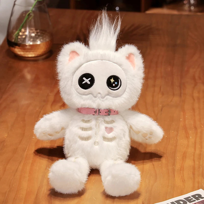 ゴシック スケルトン 猫 ぬいぐるみ 黒白 パッチワークとX目
