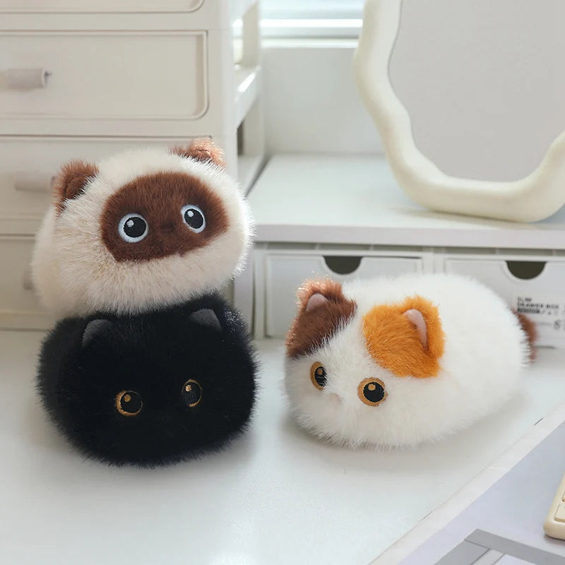 ふわふわ 丸い 猫 マスコット 選べる3種 キーホルダー