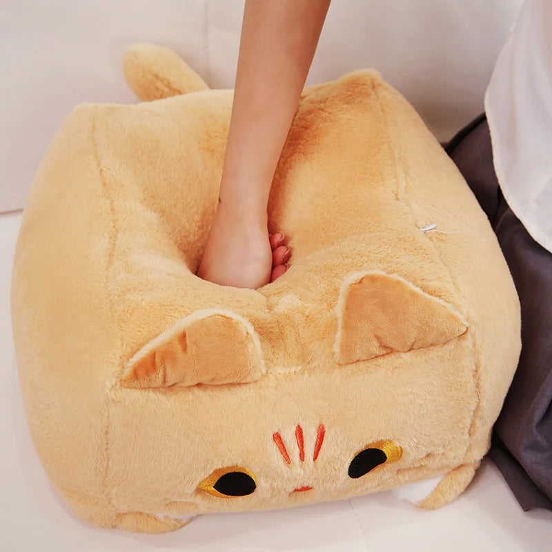 Lovely Square Cat Plush Toy Fluffy Black Cat Pillow Stuffed Little Kitten Animal Plush Doll Kawaii Home Decoration Birthday Gift