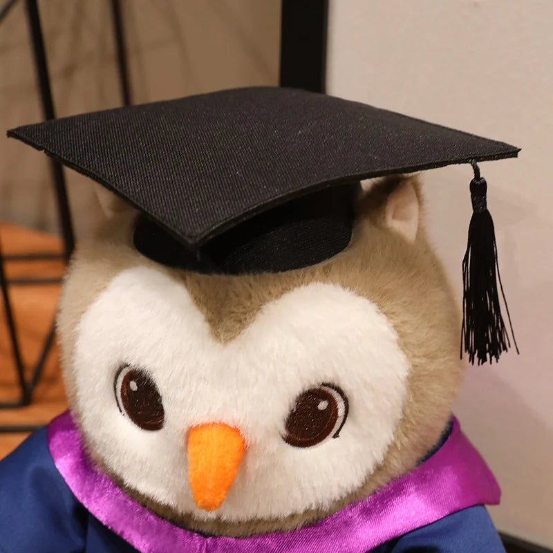 Cute Graduation Owl Plush Toy Stuffed Animal Soft Owl Doll with Cap Gown Plushie Gift for Kids Students Birthday Gift Decor