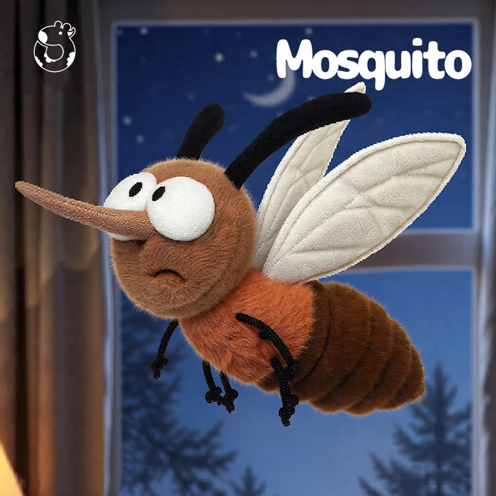 25cm Cute Summer Mosquito Plush Toys Cute Stuffed Bug with Angry Face Fluffy Mosquito Dolls Room Decor Children Birthday Gifts