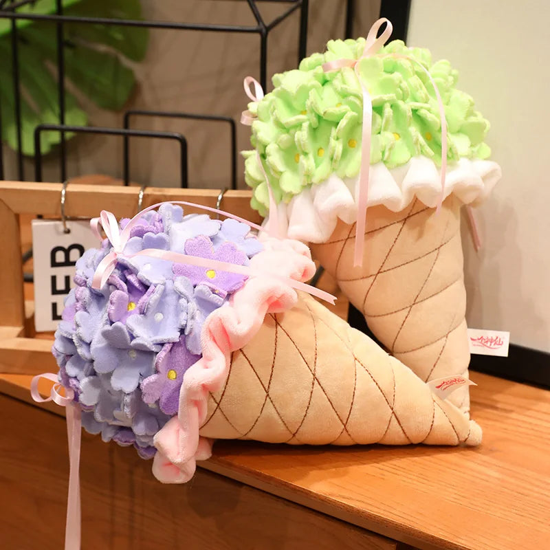 Simulation Cute Ice Cream Bouquet Plush Toy Soft Stuffed Food Delicious Dessert Plushie Throw Pillow Sofa Cushion Home Decor