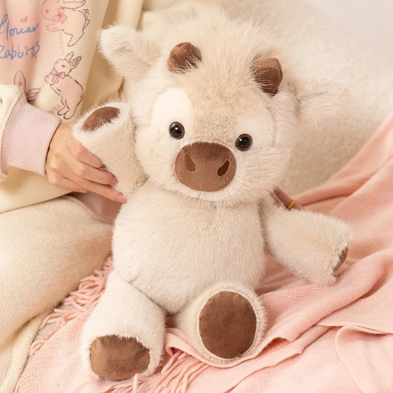 ふわふわ クリーム色 斑点模様 仔牛 ぬいぐるみ 小さな角付き