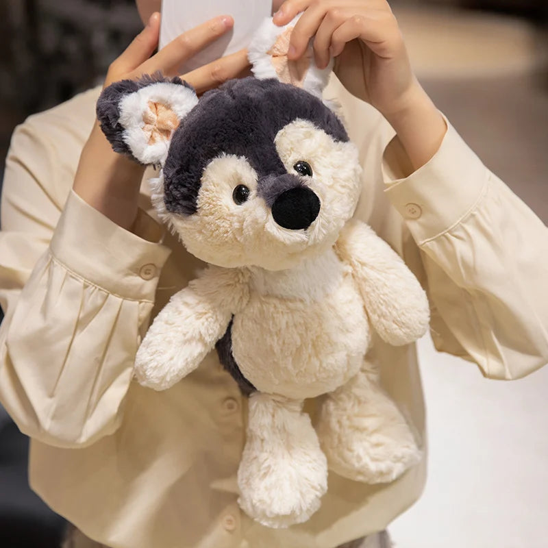 グレーオオカミとハスキー子犬のふわふわぬいぐるみ