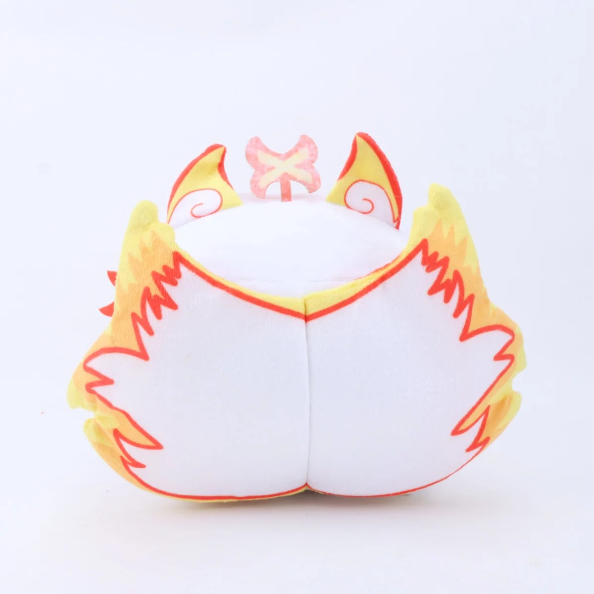 白の稲荷狐面 赤黄模様 キューブぬいぐるみ