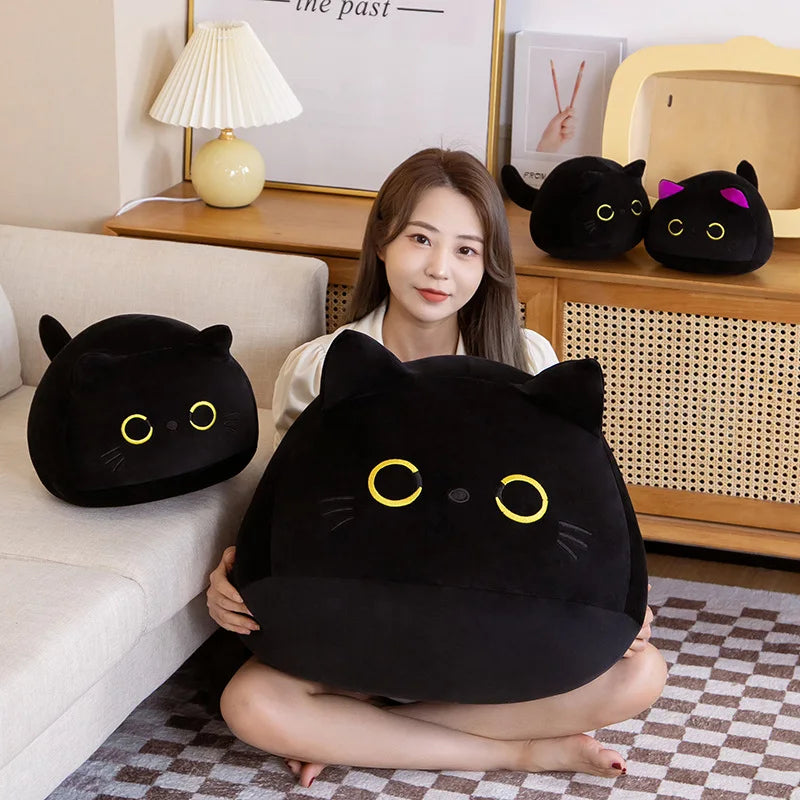 まんまる黒猫 黄色い目 ふわふわ 抱き枕