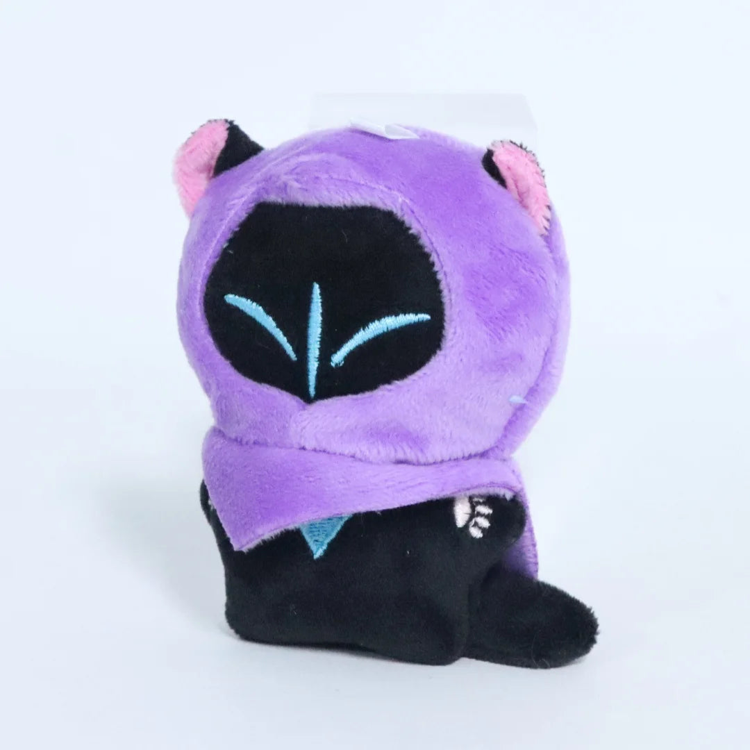紫フードの猫耳ミニぬいぐるみキーホルダー 水色刺繍