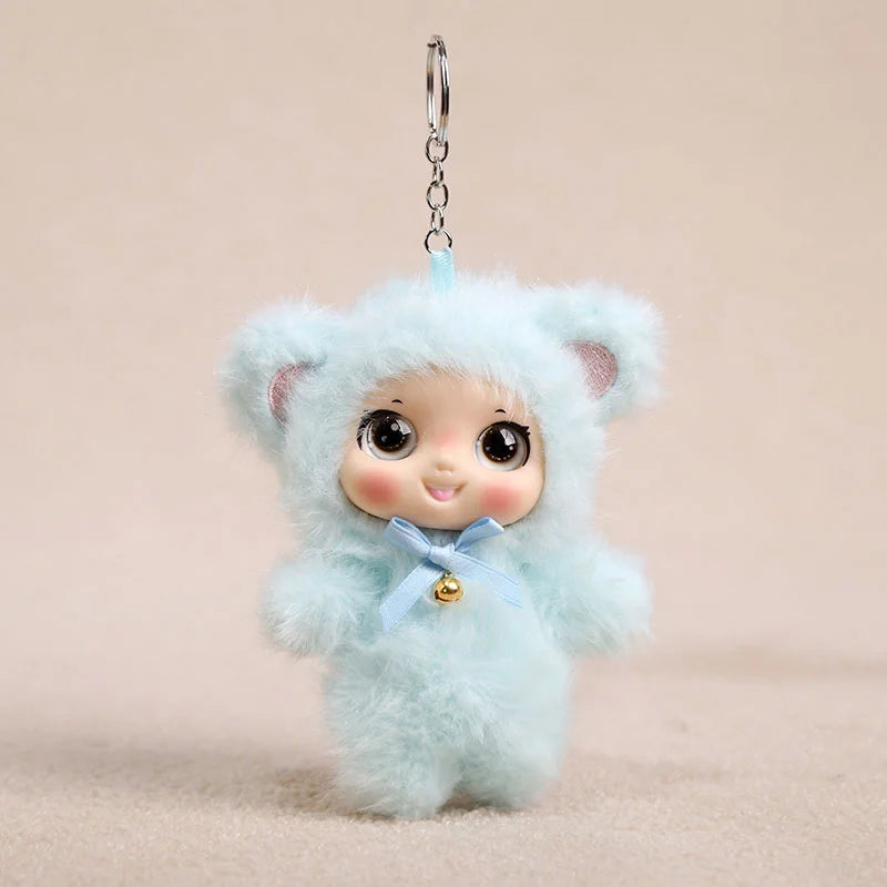 うるうる瞳のふわふわピンクうさぎキーホルダー 鈴付き