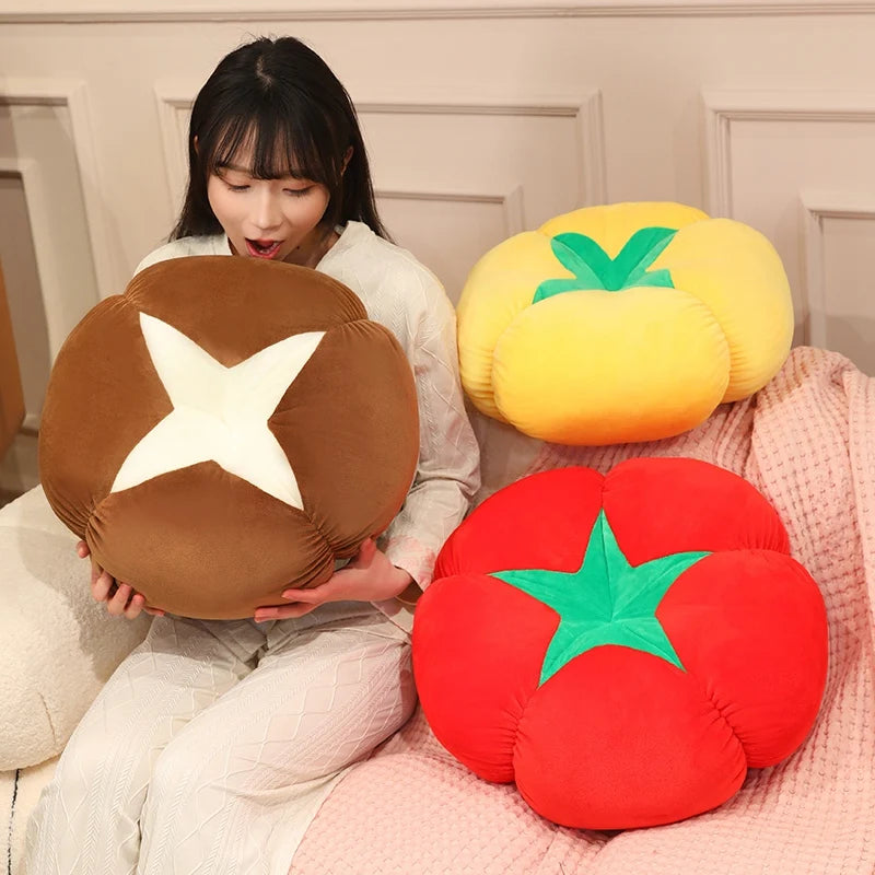 25/45cm Thickened Cushion with Tomato-Shaped Pillow Vegetable Mushroom Persimmon Round Cushion Pad for Window Seat Pillows