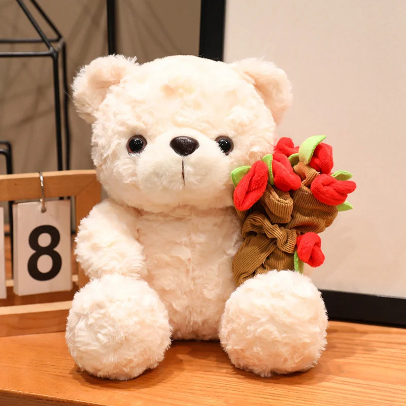 バラ飾り バケットハット クリーム テディベア