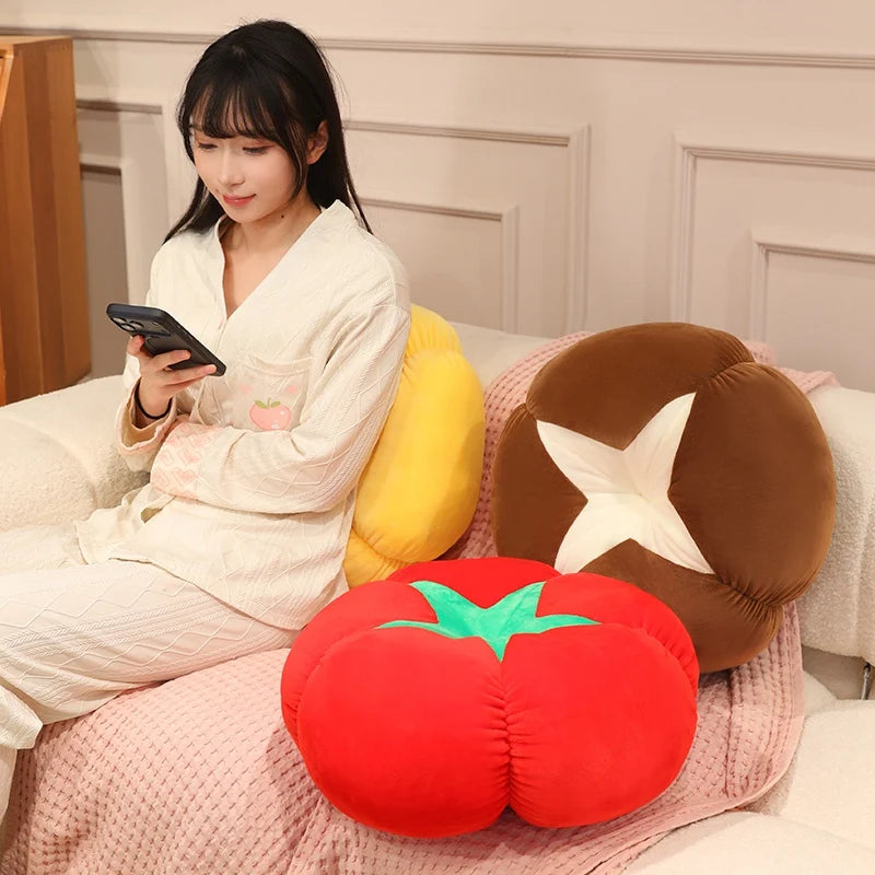 25/45cm Thickened Cushion with Tomato-Shaped Pillow Vegetable Mushroom Persimmon Round Cushion Pad for Window Seat Pillows