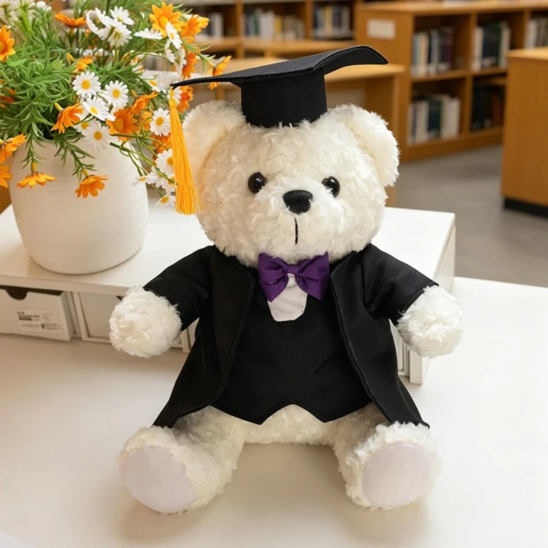 卒業記念テディベア ぬいぐるみ 角帽ガウン 茶白2体セット