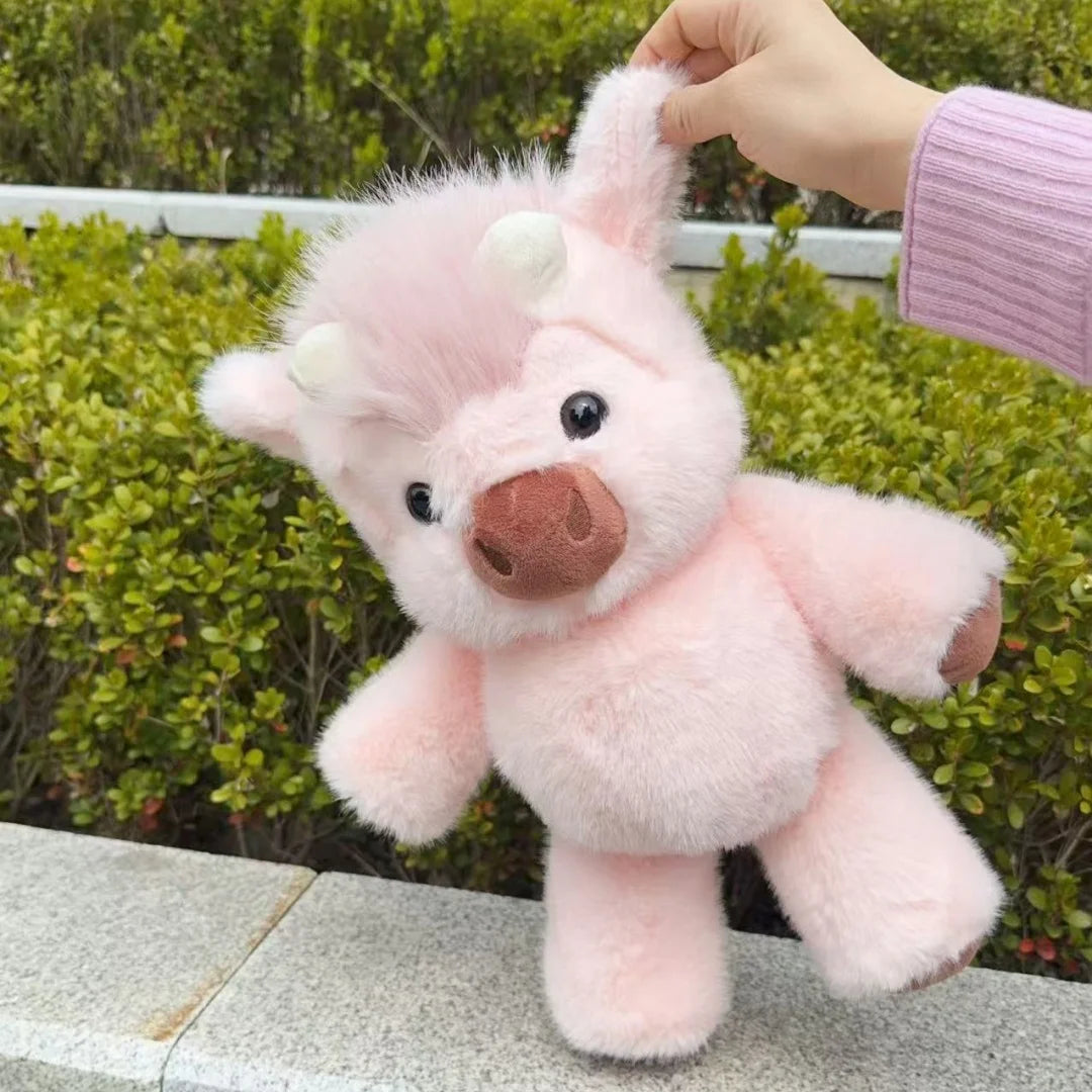 ふわふわ クリーム色 斑点模様 仔牛 ぬいぐるみ 小さな角付き
