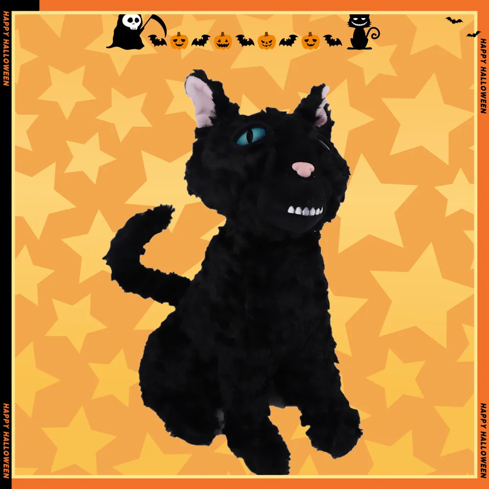 ハロウィン ギザギザ歯の怖い黒猫 もこもこぬいぐるみ