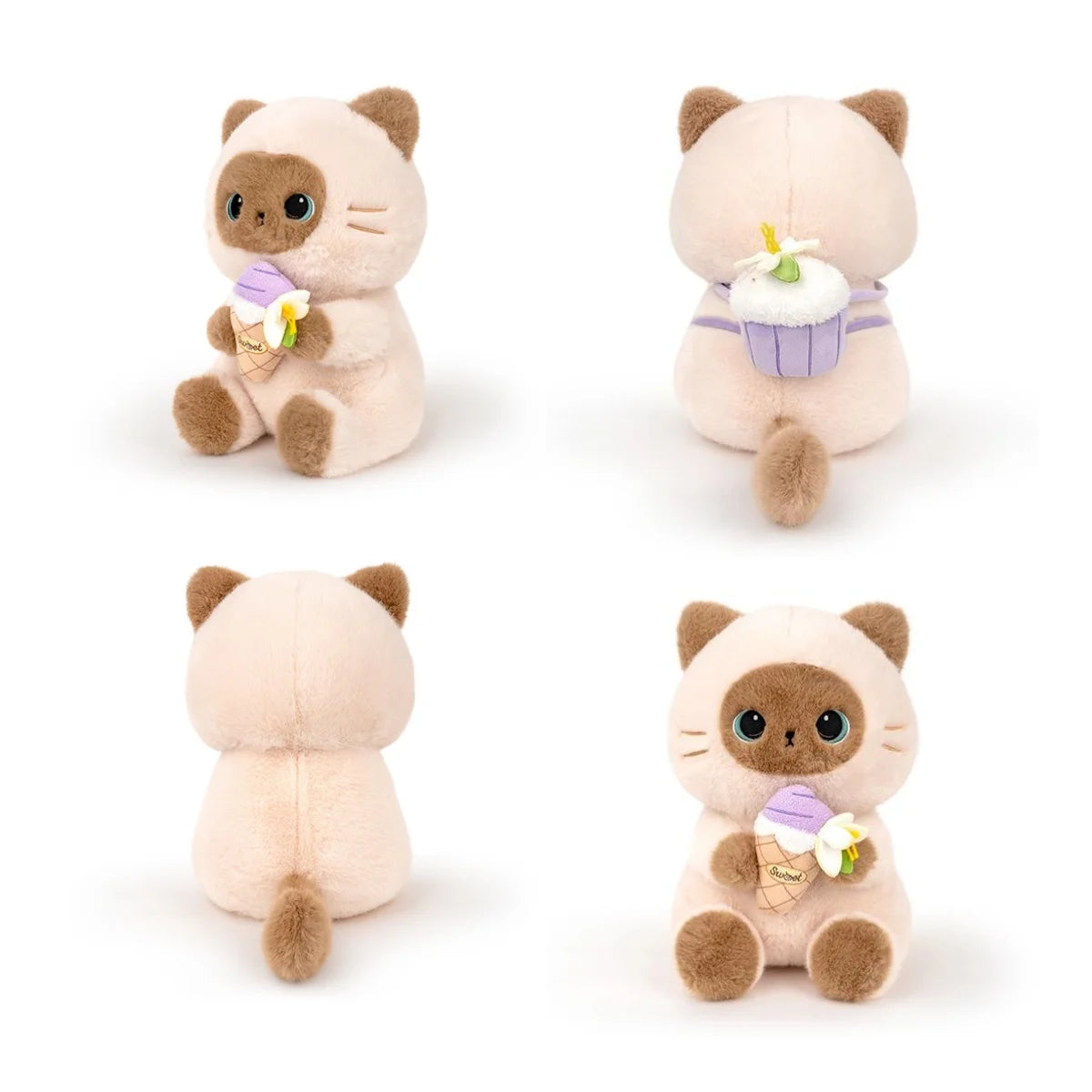 ラベンダー ケーキカップ入り もこもこフード シャム猫風 ぬいぐるみ