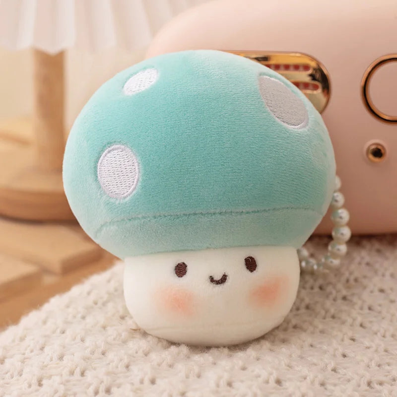 ふわふわ笑顔のカラフル水玉キノコ ミニぬいぐるみ