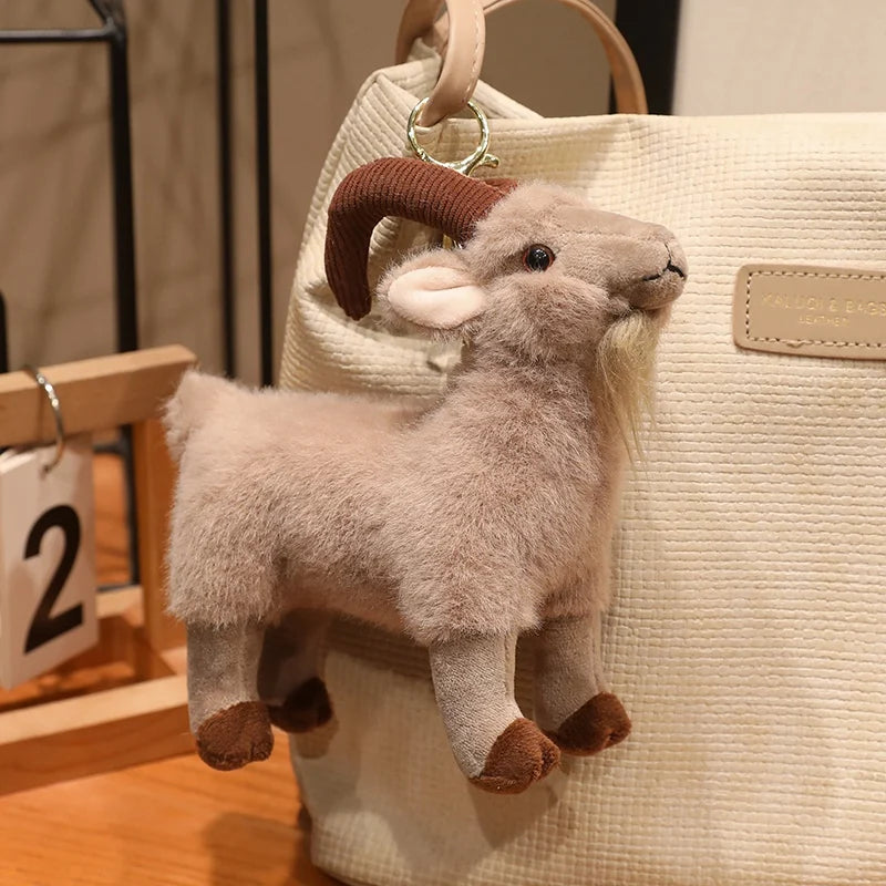 リアルな角付きヤギ ぬいぐるみ ふわふわ 白と茶色