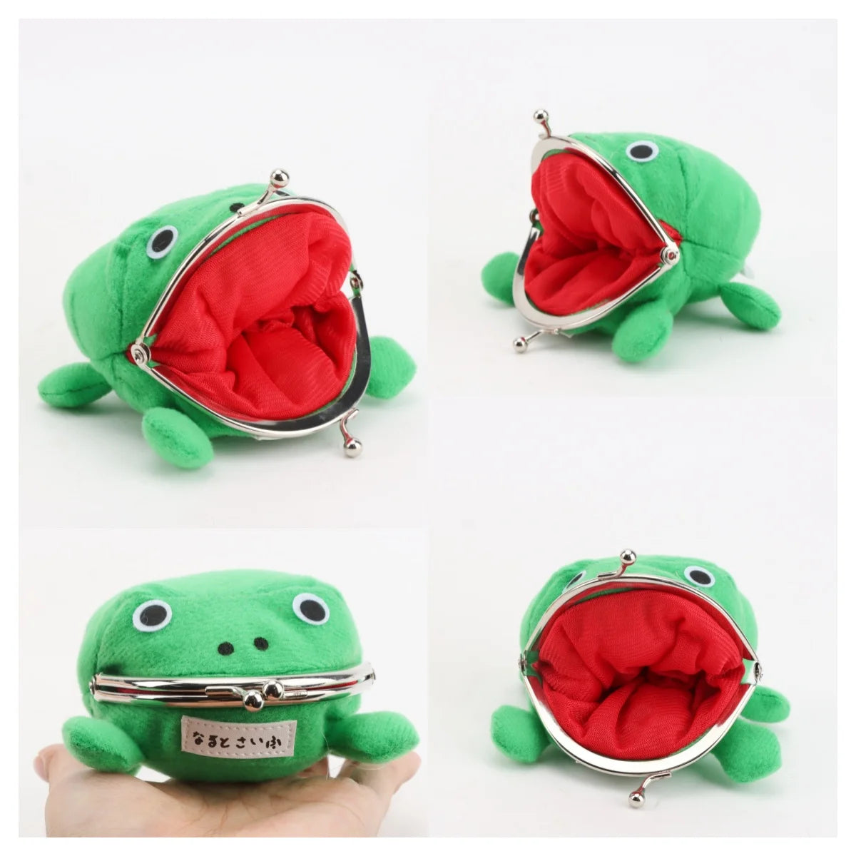 口が大きく開く 緑 カエル ぬいぐるみ がま口