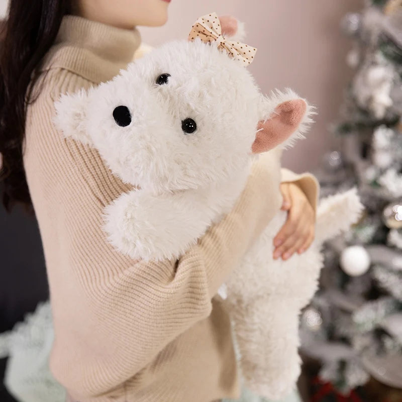 42cm Kawaii Fluffy Hair West Highland Dog White Terrier Plushie Soft Puppy Plush Toy Stuffed Lifelike Animal Appease Doll Pillow