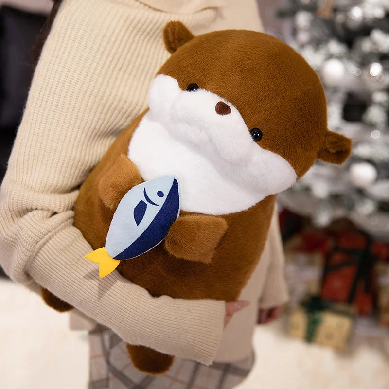 可愛い魚抱っこ カワウソ ぬいぐるみ グレー&ブラウン