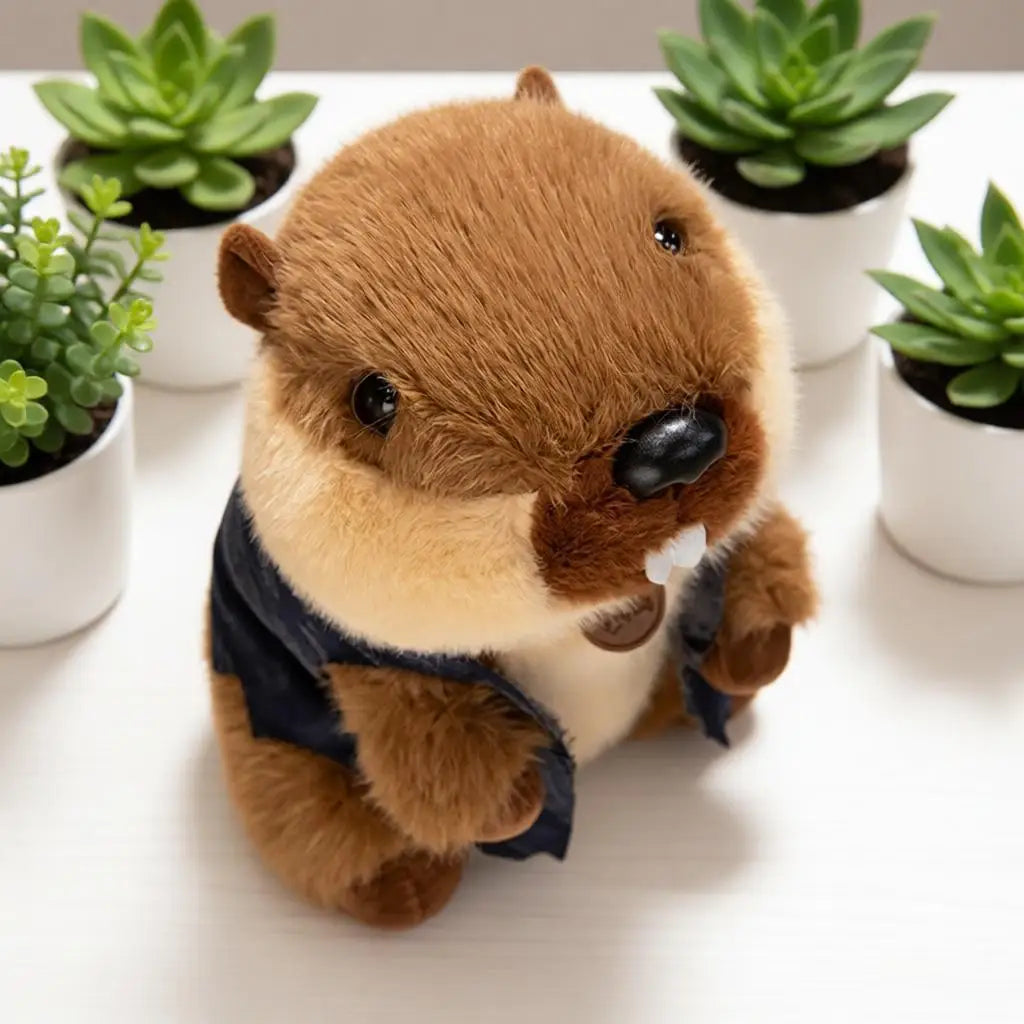 ストライプジャケットを着た可愛いカワウソぬいぐるみ