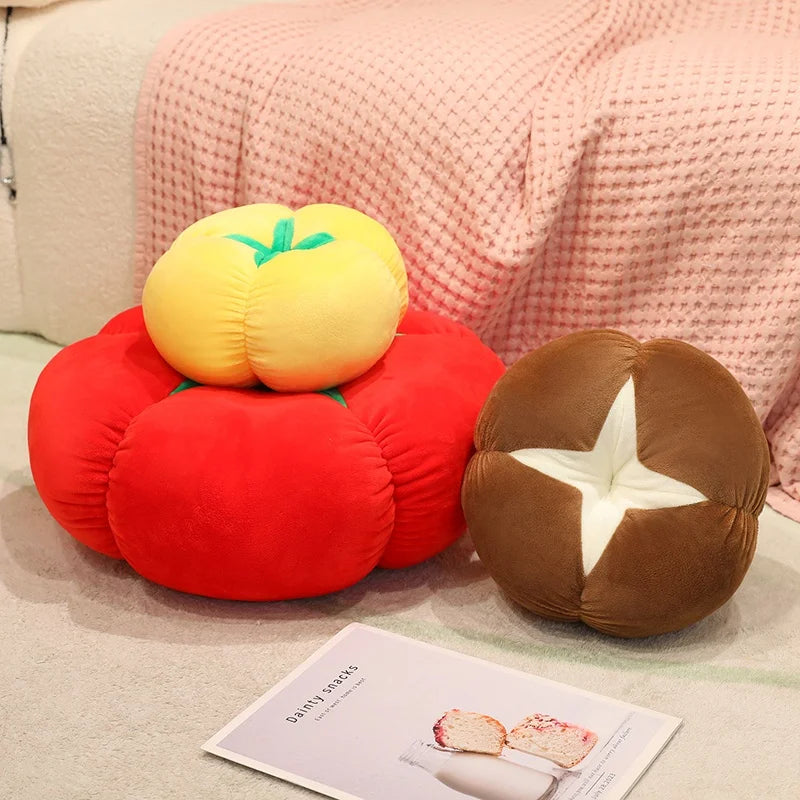 25/45cm Thickened Cushion with Tomato-Shaped Pillow Vegetable Mushroom Persimmon Round Cushion Pad for Window Seat Pillows