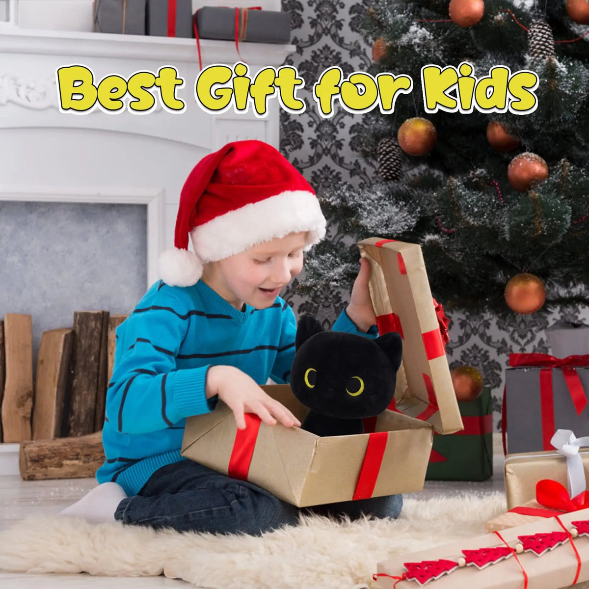 Kawaii Black Cat Plush Toy Halloween Stuffed Animal Pillow Black Cat Plush Doll Baby Toys Plushie Christmas Gift for Kids Girls