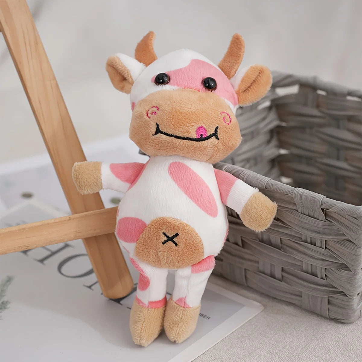 15cm Cute Milk Cow Plush Toy Animal Stuffed Doll Keyring Festival Birthday Gift Kawaii Decor Plush Keychain Toys for Boys Girls
