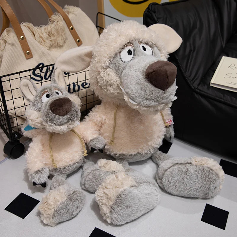 もこもこパーカーの動物ぬいぐるみ グレー＆ベージュ 2体セット