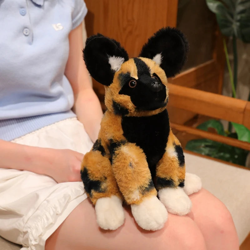Realistic African Wild Dog Plush Toy Lifelike Lycaon pictus Plushie African Painted Dog Stuffed Animal Hyena Simulation Doll Toy