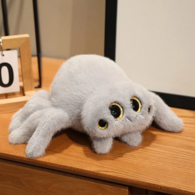 ふわふわ大きな目 クモのぬいぐるみ 黒とグレー