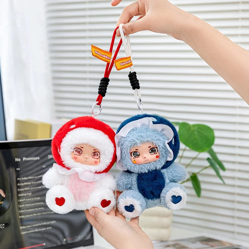 ふわふわ きのこ帽子 アニメ顔 ぬいぐるみ キーホルダー