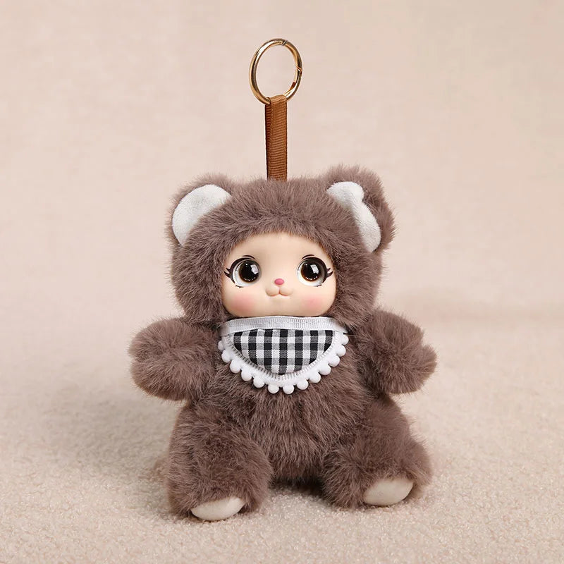 うるうる瞳のふわふわピンクうさぎキーホルダー 鈴付き