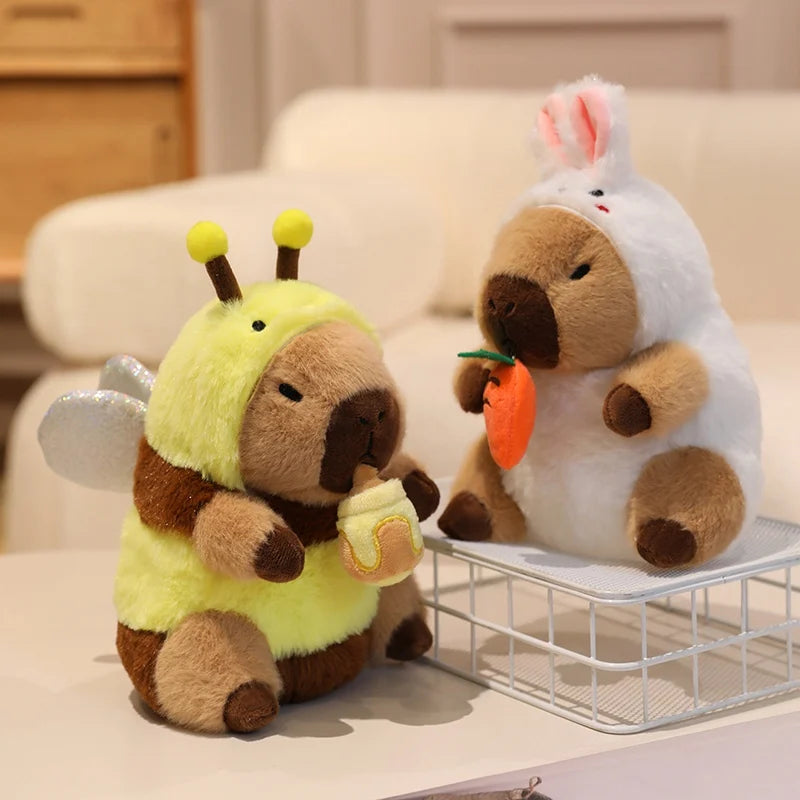 22cm Cute Capybara Plush Toys Pull the String to Transform into Dinosaur, Rabbit, Shark, Bee, Cockroach Capibara Toys for Kids