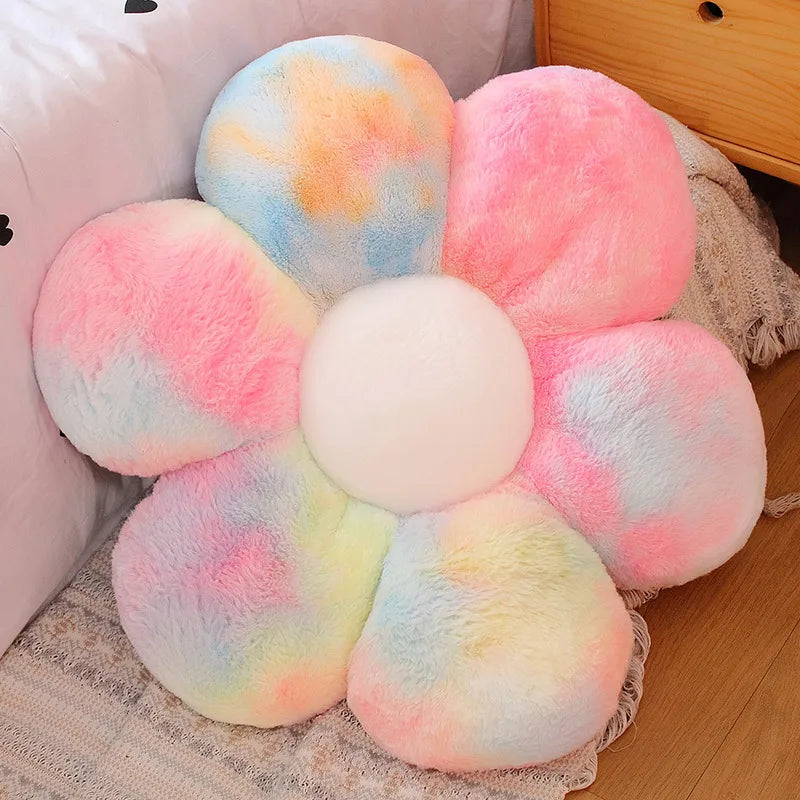 ふわふわ タイダイ柄 花形クッション