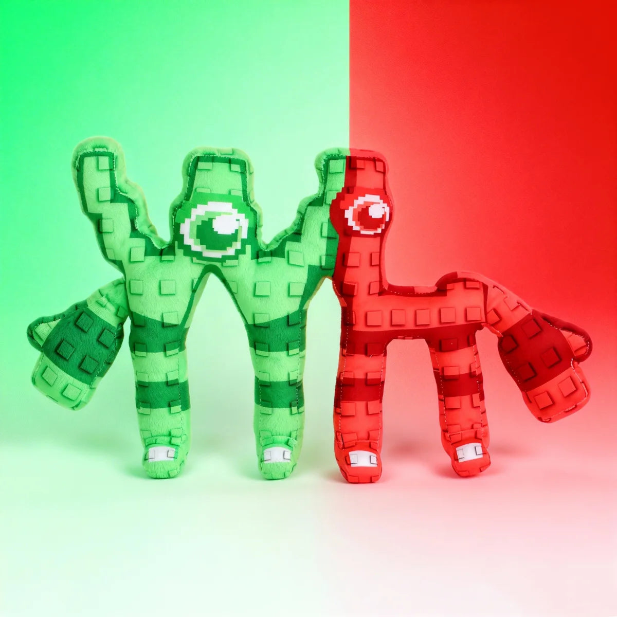 ピクセル ブロック モンスター ぬいぐるみ 緑と赤のセット
