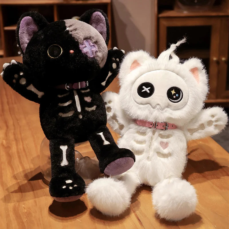 ゴシック スケルトン 猫 ぬいぐるみ 黒白 パッチワークとX目