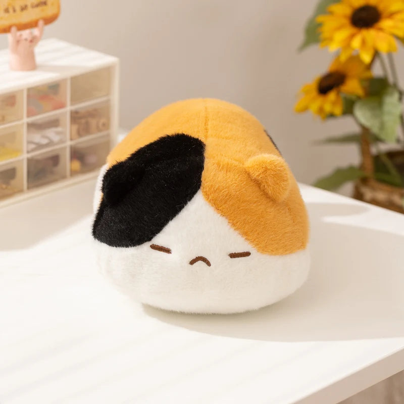 まん丸 もこもこ 眠り猫 ぬいぐるみ 三毛 黒 白