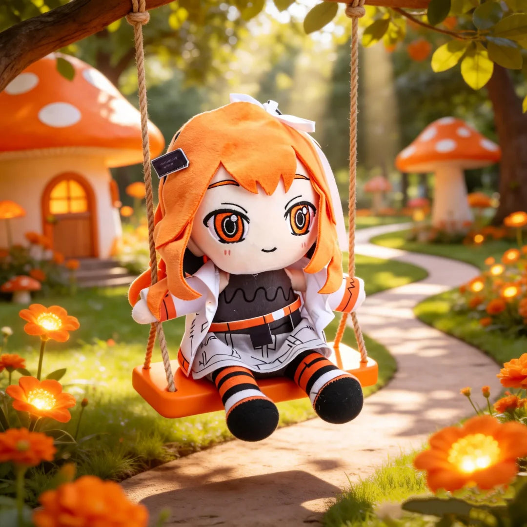 可愛いオレンジ髪の座りポーズ アニメキャラクターぬいぐるみ