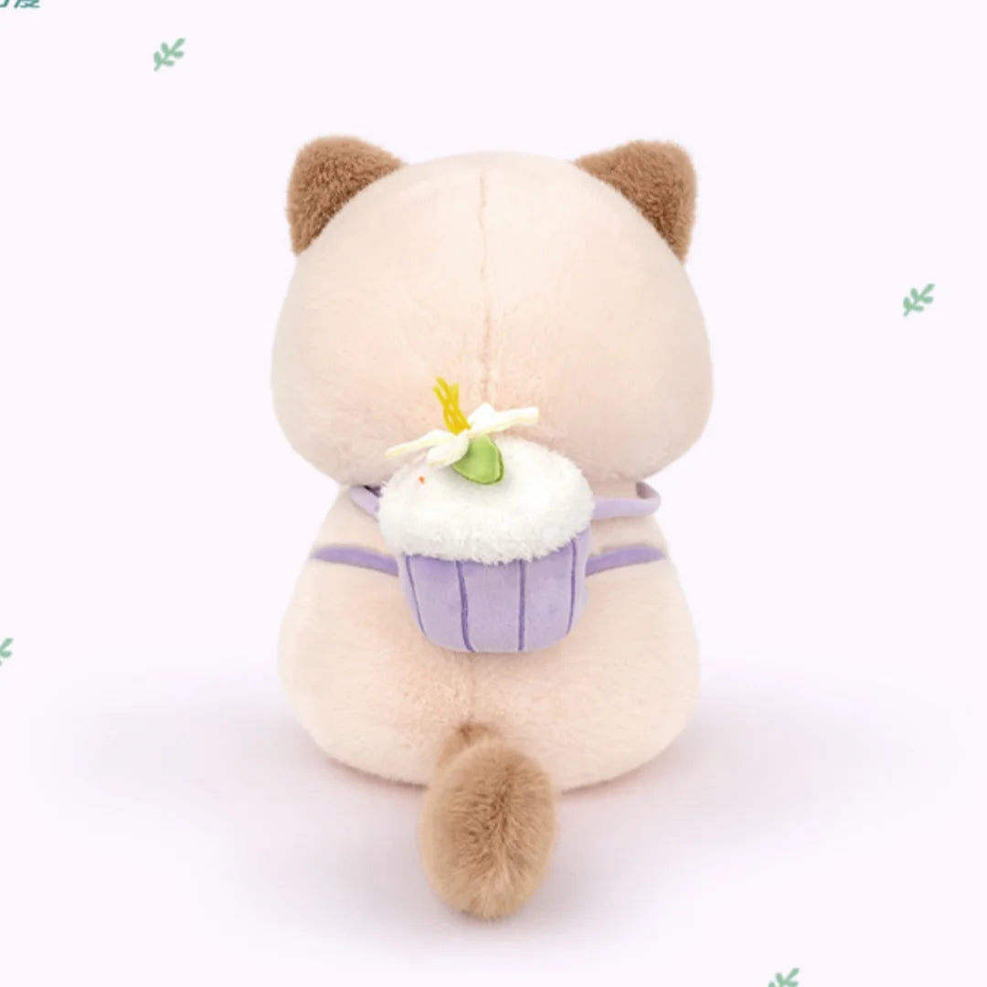 ラベンダー ケーキカップ入り もこもこフード シャム猫風 ぬいぐるみ